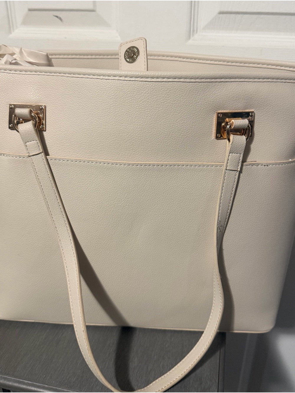 Anne Klein Cream Tote with Gold Hardware